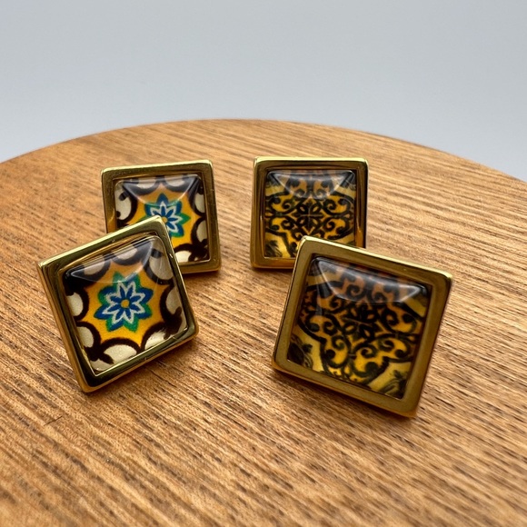 Elegant Boho Chic Stud Earring Set - Gold Square Trendy Stud Earrings - Picture 13 of 15